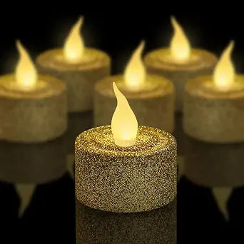 FURORA LIGHTING Gold Glitter 1.45"x1.57" LED Tealights, 12-Pack