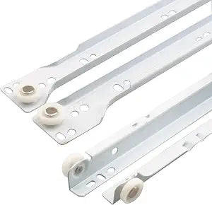 Prime-Line MP7211 Drawer Slide Kit  Replace Drawer Track Hardware  Self-Closing Design Fits Most Bottom/ Side-Mounted Drawer Systems 17-3/4 In. Steel Tracks, Plastic Wheels, White (1 Pair)