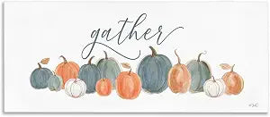 Gather Autumn Pumpkin Script, 13 x 30 Inch Canvas Wall Art