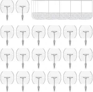20 Hooks-25 Removable Strips, Small Clear Wire Hooks Value Pack, Damage Free Hanging Wall Hooks with Adhesive Strips, Removes Cleanly, No Tools Utility Hooks for Hanging Decorations