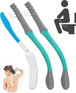 Extended Reach Butt Wiper Set - Includes 2 Toilet Aids for Wiping Tool and Butt Cleaner Bath Brush Long Handle - Bottom Buddy Wiping Aid for Disabled,Elderly,Pregnant3 Pack
