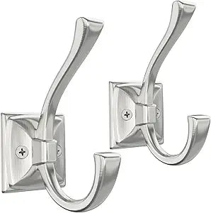 TOFIIGREM 2 Pack Brushed Nickel Towel Robe Hooks, Coat Hooks for Wall Hanging Hat, Key, Bag, Mudroom Hook Entrance Bathroom Door Decorative Heavy Duty Hats Hanger