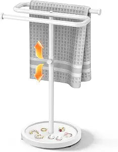 Aetyord S-Shape Countertop Towel Holder - Height Adjustable for Bathroom/Kitchen/RV | Rustproof Metal & Wood Base All White