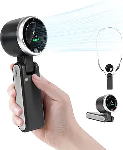 Handheld Turbo Fan, 3600mAh Battery Operated Fan with LED Display, Mini Portable Fans, 180Adjustable, 5 Speeds, Handheld/Neck/Desk 3 in 1 Personal Hand Fans for Indoor Outdoor black