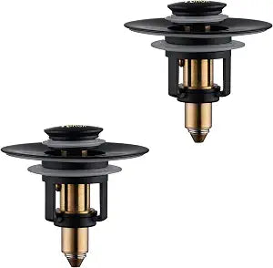 Universal Bathroom Sink Stopper - 2 Pack Matte Black Pop Up Drain Stopper for 1.06"-1.65" Basin Drain Holes,Anti Clogging Bathroom Sink Drain Strainers with Hair Catcher