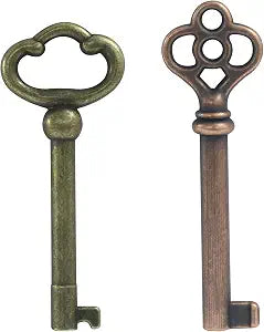 Skeleton Key Set of 2pcs KY-2AB and KY-3AB Retro Antique Brass