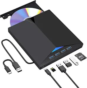 External CD/DVD Drive for Laptop, Type-C CD/DVD Player USB 3.0 Portable Burner Writer Reader Compatible with Mac MacBook Pro/Air iMac Desktop Windows 7/8/10/XP/Vista (Black2)