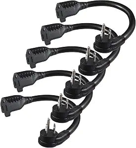 [5 Pack] Flat Plug Short Power Extension Cord - 6inch Black Low Profile Flat Head 3 Prong Grounded Indoor Extension Cord,16AWG 13amp Household Appliance Electrical Extension Cord with Flat Wall Plug