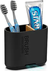 Bamboo Toothbrush Holder for Bathrooms Toothpaste Organizer, Small, Black