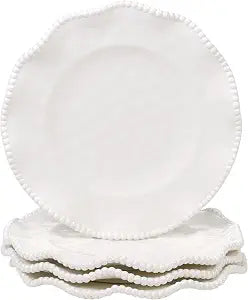 Perlette Off-White Melamine Dinner Plates  Set of 4, 11" Elegant Beaded Design, Unbreakable & Heavyweight  Indoor & Outdoor Use, Perfect for Dining, BBQs, Picnics, Weddings & Everyday Meals