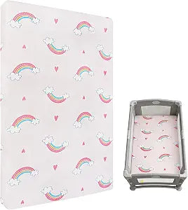 Viviland Crib Mattress, 38" X 26" Pack N Play Toddler Mattress Premium Soft Foam Portable for Pack and Play Topper, Breathable, Comfortable and Stable, Rainbow Printed Mini Pad for Baby Mattresses