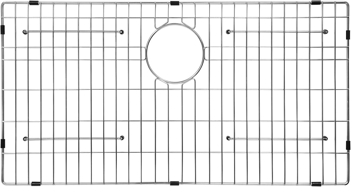 Sanycasa Stainless Steel Kitchen Sink Grid - 29-11/16'' x 15-5/8'' Sink Protector for Single Bowl Sinks - Rear Drain with Corner Radius 3/8", Durable Sink Grate & Drying Rack for Glassware