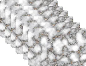 Dainty Home Placemats Dining Table Place Mats, Kitchen Mat Placemats for Kitchen Table Washable Heat Resistant Non Slip Set of 6 Marble Rectangle 12 X 18 in , Smokey Grey/Gold (6MC1218SMGO)