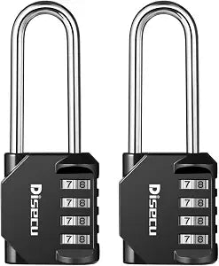 2 Pack disecu 2.6 Inch Long Shackle Combination Lock, 4 Digit Outdoor Waterproof Padlock for School Gym Locker, Sports Locker, Storage Unit, Gate, Fence, Toolbox, Cabinet (Black)