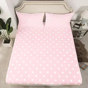 jejeloiu Pink Polka Dot Bed Sheet Set Full Size