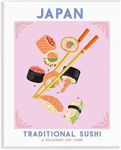 Japanese Traditional Sushi, 11 x 14 Inch Mounted Print on Wall Plaque