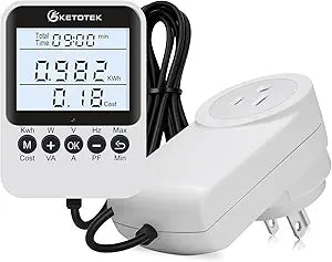 KETOTEK Watt Meter Plug, Power Meter with Backlight, Upgraded Electricity Usage Monitor Consumption, Display Connected via Cable, Overload Protection, Wattage Meter For Home Electrical Monitoring
