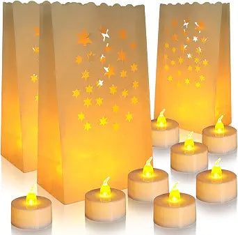 ANZOME Flameless Tea Lights with 30 Luminary Bags, LED Battery, 30 Pack
