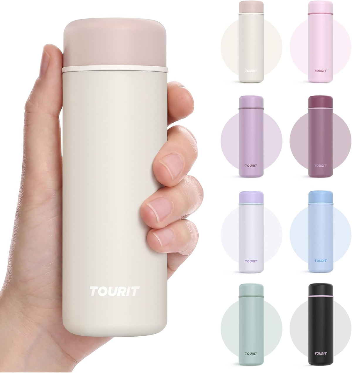 TOURIT 6.7 Oz Small Water Bottles Insulated Mini Stainless Steel Cup,Beige