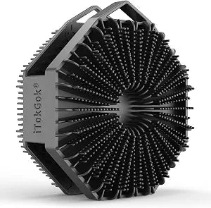 iTokGoK�� Premium Silver-Infused Dual-Sided Design 2-in-1 Silicone Body Scrubber for Shower,Body Brush Buffer Scrubber for Men and Women for All Skin, Ergonomic No-Slip Handle, Easy to Clean - Black