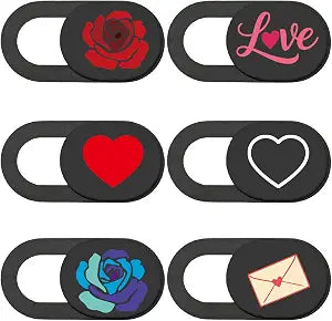 6Pcs Laptop Camera Covers Webcam Camera Cover Slide Heart Rose Mixed Pattern Ultra Thin Webcam Slide Phone Privacy Security Protector for Mini PC Smartphone Computers Desktop Tablet Pad