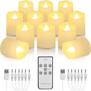 FPOO Rechargeable Tea Lights with Remote Timer, 12 Pack Flameless Candles