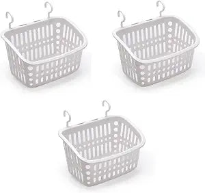 3PCS Plastic Hanging Baskets for Shower, Hanging Basket Organizer with Hooks, Rectangle 10.6Inches Small Hanging Storage Basket (Grey)