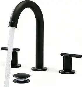 Matte Black Bathroom Faucet 3 Hole, 8 Inch Widespread Vanity Sink Faucet