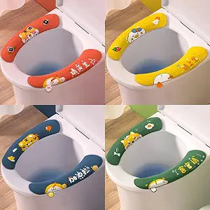 4 Pack Plush Warm Thick Padded Toilet Seat Cover Non Slip Toilet Seat Cushion Washable Bathroom Warmer Mat with Self-Adhesive Tape, Fits All Toilet Seats