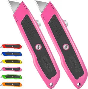 DIYSELF 2 Pack Box Cutter Retractable, Heavy-Duty Utility Knife, Metal Body