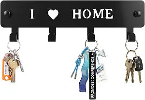 4-Hook Metal Key Holder Wall Mount with Self-Adhesive Back