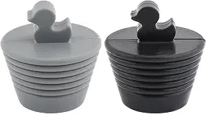 Bathtub Stopper, 2Pcs Silicone Tub Drain Plug with Cute Duck Handle, Universal Tub Stopper Replacement Parts for Kitchen & Bathroom Sink Drains(Black & Gray)