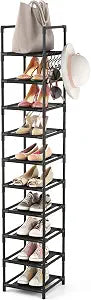 LANTEFUL Tall Narrow Shoe Rack for Entryway, 10-Tier Sturdy Metal Shoe Shelf Storage 10-15 Pairs of Shoes and Boots, Space Saving Corner Shoe Rack Organizer for Closet,Doorway,Garage,Living Room