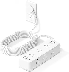 5 FT Extension Cord Flat Wall Plug, TerHavn Power Strip, 6 Outlet Extender with 3 USB (5V/3.4A 17W) Charging Ports, Power Strip with Surge Protector, Mounted for for Home Office Dorm Roomc, White