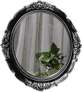 Yamfurga Hanging Wall Mirror, Decorative Mirrors, Vintage Multi-Functional Mirrors, Living Room, Bedroom, Bathroom,13" W x 15" L, Silver Black