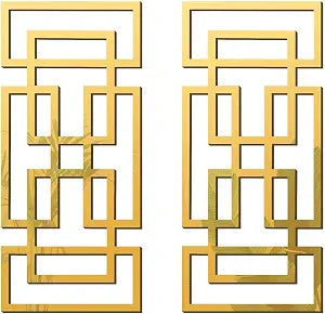 2 Piece Gold Rectangular Wall Mirrors, 15.77 Inch Geometric Wooden Frame Acrylic Wall-Mounted Modern Mirror Decor for Bathroom Bedroom Living Room Office Farmhouse Home Decorations
