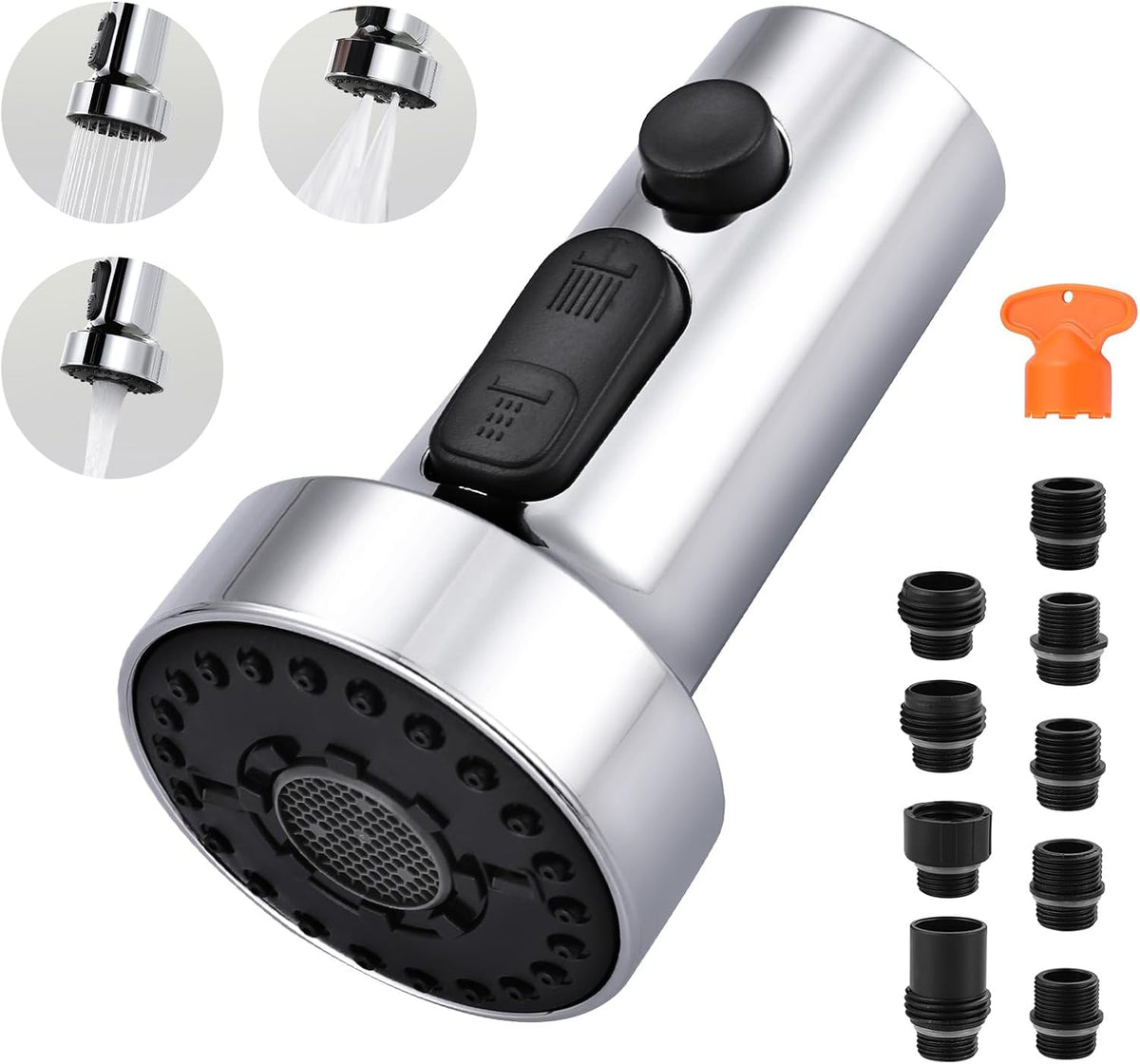 ARCORA Pull Down Kitchen Faucet Head Replacement with 13 Adapters, 3 Modes