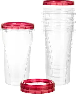 PLASTICPRO 48 Ounce Twist Top Deli Containers Clear bottom With Red Top Twist on Lids Reusable, Stackable, Food Storage Freezer Container Pack of 4