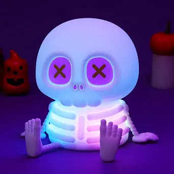 Skull Night Light, Cute Skeleton Lamp, Silicone LED Color Changing & Dimmable Helloween Room Summerween Party Decor, Squishy Rechargeable Bedside Nightlight for Christmas Birthday Gifts