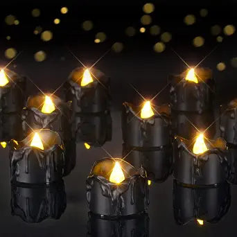 Homemory 24Pack Halloween Black Dripping Flameless LED Candles,1.58"x 1.2"