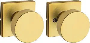 Kwikset Pismo Interior Passage Door Knob, Handle for Closet and Hallway Doors, Non-Locking Doorknob, Satin Brass, Square