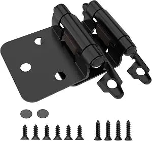 Chibery 1/2" Overlay Cabinet Hinges, 50 Pack Self Closing Flush Mount Hinges with Door Bumper, Variable Decorative Hardware for Bathroom, Furniture, Kitchen Cabinet Doors, Matte Black