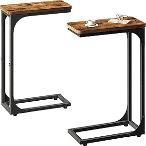 QEEIG Narrow C Table Side Tables Set of 2 (7.1" Width, Brown)