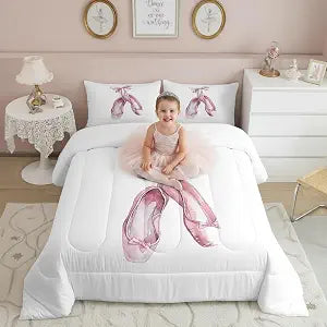 Homewish Ballet Shoes Comforter Set Ballet Theme Bedding Set for Kids Girls Women Adults Pink Shoes Comforter Dance Quilted Duvet Set Bedroom Collection Twin Size 2Pcs