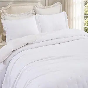 White Ruffle Quilt Set Twin 68x90, Soft Lace Trim Bedding
