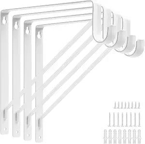 4 Pack Closet Shelf & Rod Brackets, 11x11in Closet Brackets, White