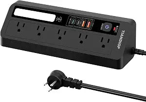 Power Strip; Surge Protector with 5 Outlets, 2 USB-A,2 USB-C PD 35W Charging Station ; 6 FT Flat Extension Cord ETL Listed,for Home, Office -Black