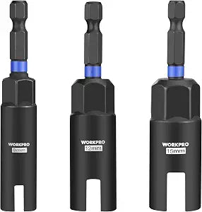 WORKPRO Wing Nut Driver CR-V Steel,3 PCS 9mm 12mm 15mm,1/4 Inch Hex Shank