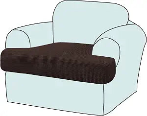 Stretch T Cushion Armchair Slipcover, Individual Seat Cushion Cover for T Shape Chair Cushion, Thick Jacquard Fabric Protector with Elastic Band, Washable Furniture Cover (1, Brown)