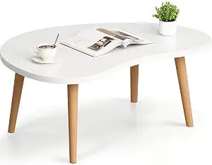 FAMIDGE Low Coffee Table, Oval Japanese Floor Table with Solid Wood Legs, 23.6" L Tatami Tea Table, Tool-Free Assembly Floor Desk for Living Room Apartment Bedroom, White